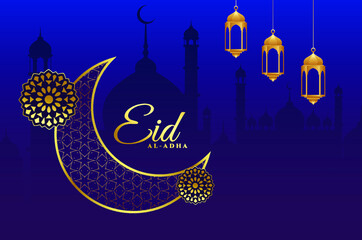 premium golden eid al adha festival background with lamp