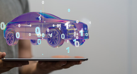 Autonomous car with HUD graphic of Navigation system driving