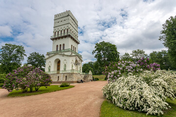 The White Tower pavilion in the Alexander Park in the city of Pushkin near St. Petersburg