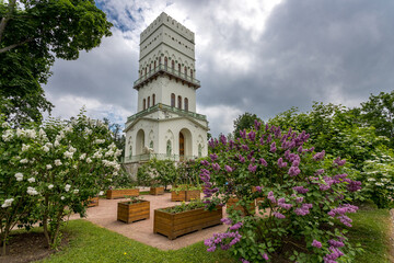 The White Tower pavilion in the Alexander Park in the city of Pushkin near St. Petersburg