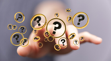 solving problem with digital question marks 3D rendering