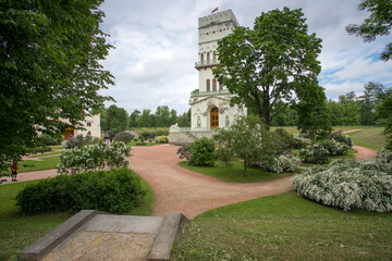 The White Tower pavilion in the Alexander Park in the city of Pushkin near St. Petersburg