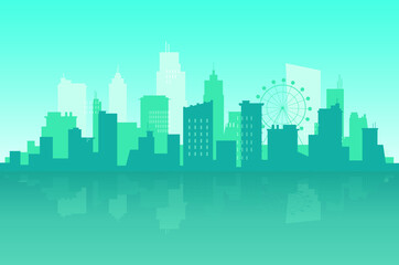 Naklejka premium silhouette skyline illustration with blue background