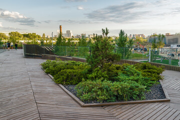 Sunset view of architecture park Tufeleva roscha, Moscow, Russia.