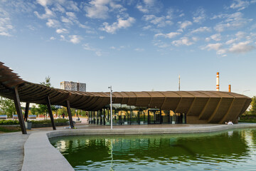 Sunset view of architecture park Tufeleva roscha, Moscow, Russia.