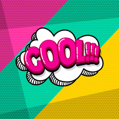 Cool fashion comic text sound effects pop art style. Vector speech bubble word and short phrase cartoon expression illustration. Comics book colored background template.