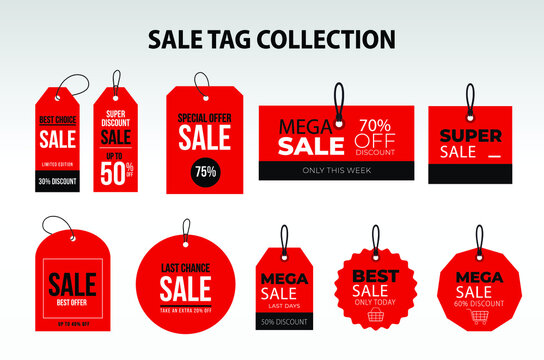 Set of sale tags with text