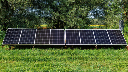 Solar panels on the ground in the nature