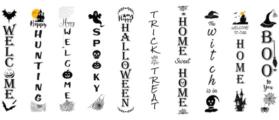 Halloween Porch Sign Vector Illustration Set