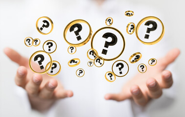 solving problem with digital question marks 3D rendering