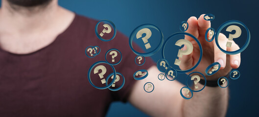 colored question marks background concept. 3D Rendering.
