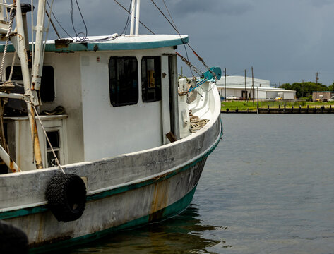 A fishing boat prepping to go out on the water