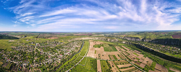 Fototapeta na wymiar Aerial drone panoramic view of a nature in Moldova