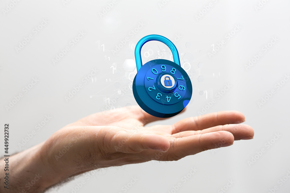 Poster cybersecurity and information or network protection. future technology