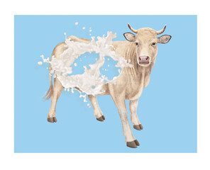 vache laitière, animal, plein de lait, explosion du lait , ventre, ferme, illustration, lait, bétail, trou dans du lait, giclé,  mammifère, agriculture, nature, mollet, exploitation laitière, bétail, 