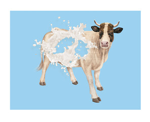 vache laitière, animal, plein de lait, explosion du lait , ventre, ferme, illustration, lait, bétail, trou dans du lait, giclé,  mammifère, agriculture, nature, mollet, exploitation laitière, bétail, 