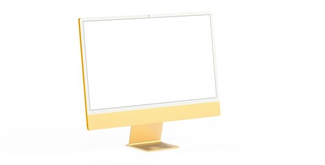 yellow Workspace blank screen desktop computer, Mockup computer gold