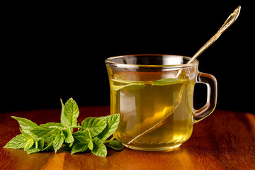 Mint tea and leaves.