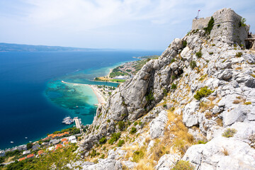 view on old fortress above Omis town in Dalmatia, Croatia