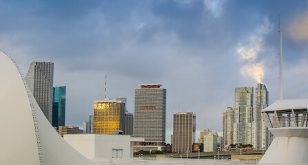 Fototapeta na wymiar Buildings of Miami as seen from a cruise ship bridge