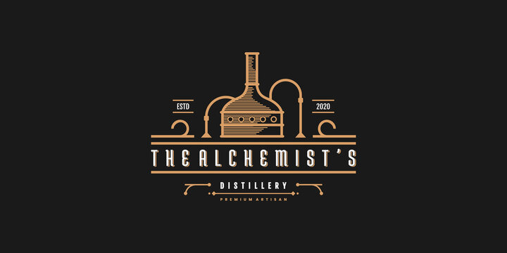 Distillery logo design with cool line art shape Premium vektor