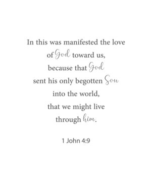 In this was manifested the love of God toward us, 1 John 4:9, bible verse poster, christian wall decor, scripture wall print, Home wall decor, cute banner, Minimalist Print, vector illustration