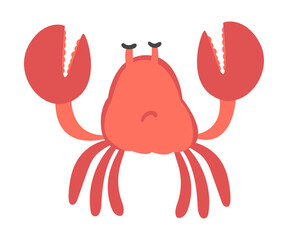 Red Crab Character as Aquatic Mammal with Pair of Pincers with Sad Face Vector Illustration