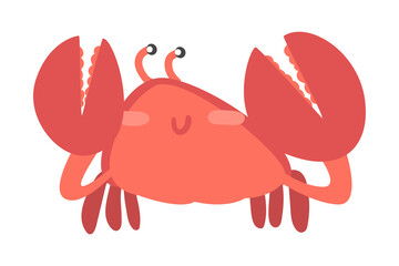 Red Crab Character as Aquatic Mammal with Pair of Pincers Smiling Vector Illustration
