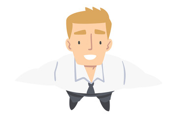 Smiling Business Man Character Wearing Tie Looking Up Above View Vector Illustration
