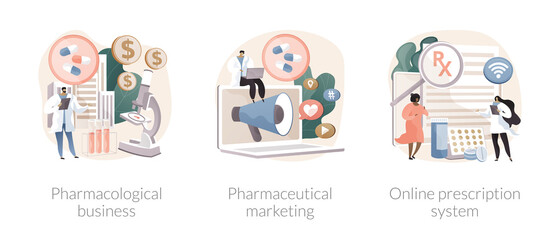 Pharmacy industry abstract concept vector illustrations.