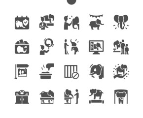 International Day of Action for Elephants in Zoos 8 June. Elephant training. Calendar. Eighth of june. Elephant crying. Save animal. Vector Solid Icons. Simple Pictogram