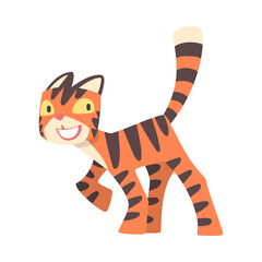 Fototapeta na wymiar Tiger Character with Orange Fur and Black Stripes Walking and Smiling Vector Illustration