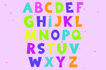 Abecedário colorido em vetor . Alfabeto infantil divertido.