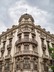 Granada, Spain - June 5, 2021: Antiguo Hotel Colón. It's a corner building located between Gran Vía street and Reyes Católicos street. It was built in 1908 by the architect Francisco Giménez Arévalo.