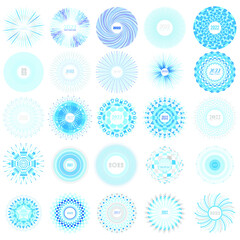 An abstract set of 25 vector illustration of 2022 New Year sunburst design on a white background