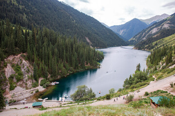 Nature reserve park. Kolsai mountain Lake in Kazakhstan.