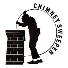 Chimney sweep clean the chimney on the roof silhouette - obrazy, fototapety, plakaty