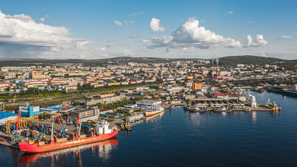 Obraz premium Aerial view of Murmansk in the summer. Murmansk is the world's largest city located beyond the Arctic Circle