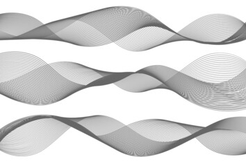 Undulate gray waves, frequency soundwave, isolated swirls on white background. Vector illustration