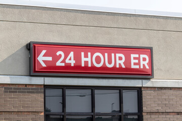 Emergency Entrance Sign for a Local Hospital in alert red.