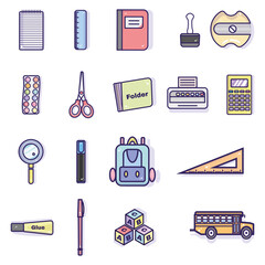 Set of different school supplies icons