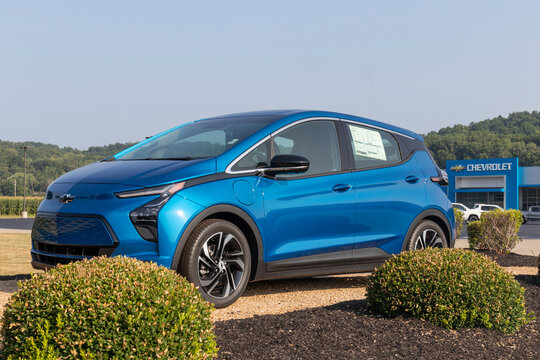 Chevrolet Bolt EV electric vehicle display. Chevy is a division of GM and offers the Bolt EV with 200 horsepower and a range of up to 259 miles.