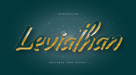 Fototapeta na wymiar Leviathan Text in Blue and Gold Style with Embossed Effect