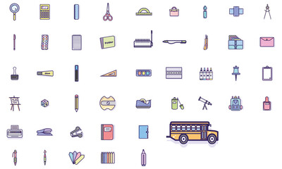 Set of different school supplies icons