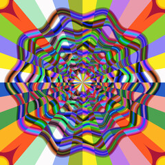 Abstract, Vector, Seamless Image Composed of Circular Rainbow Patterns in Dark Colors On Radial Beams
