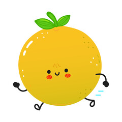 Cute funny running grapefruit. Vector hand drawn cartoon kawaii character illustration icon. Isolated on white background. Grapefruit run concept