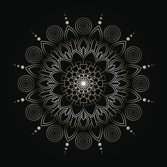 bohemian gold mandala print, antistress coloring book, tattoo design oriental or indian, islamic mysterious hand drawn ornament for meditation or yoga vector illustration. Black and gold color