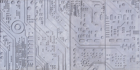 Concrete wall with a circuit board abstract pattern.