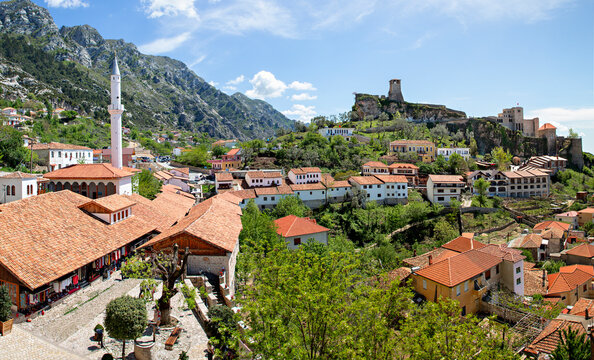 View over the old town of Kruje and its fort, in Albania.