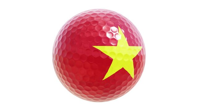 Realistic looping 3D animation of the Vietnam flag spinning golf ball rendered in UHD with alpha matte
